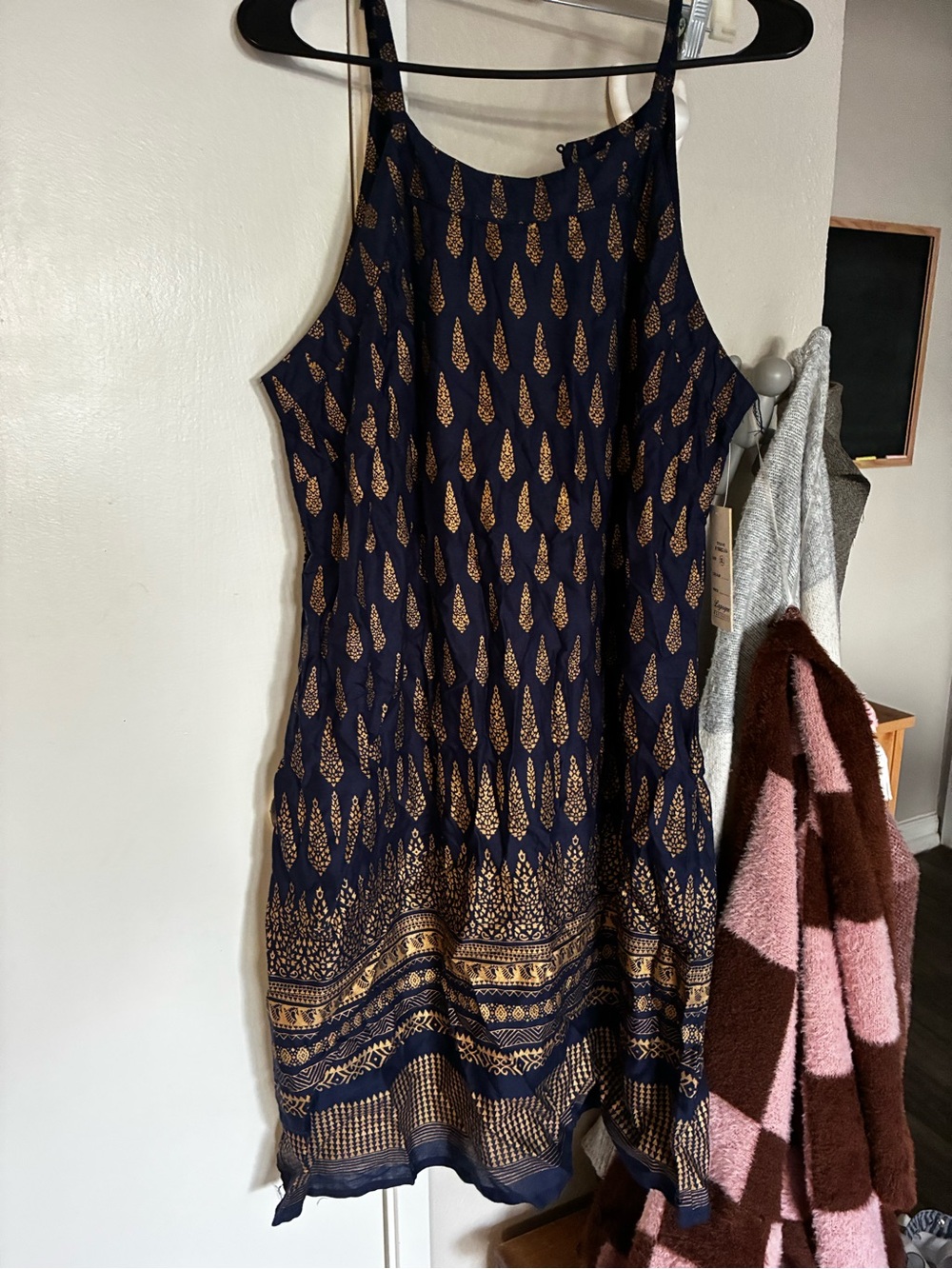 Navy Mini Dress with Gold Printed Motif XL